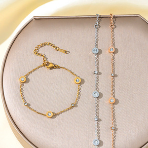 Bracelet chaîne plaqué or rose avec pierres de zircon serties clos, bijou classique pour femme, cadeau - Product Image 1