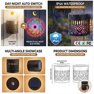 Luci Solari RGB Mandala per Recinzioni, Applique <span class=keywords><strong>da</strong></span> Parete in Metallo Cambia Colore, Impermeabili, Decorative per Esterni e Giardino - Product Image 4