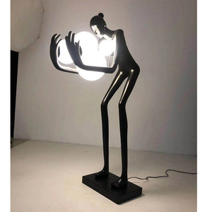 Postmoderne humanoïde lampadaire <span class=keywords><strong>Sculpture</strong></span> tenant boule modèle Art Designer hôtel hall salon lampadaire - Product Image 6
