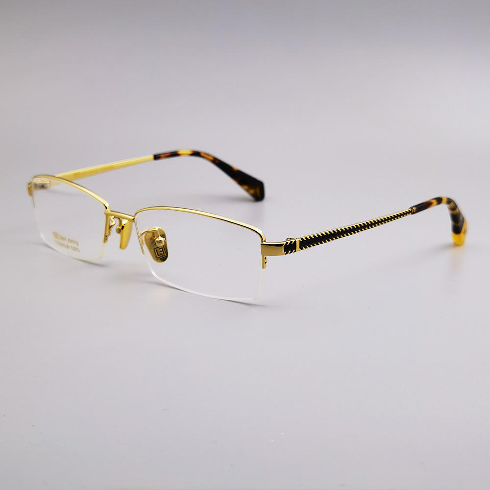 18k Gold All Gold Glasses Frames Semi-rimless Titanium Eyeglasses