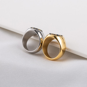 yunnique Fashion <b>Rings</b> <b>Titanium</b> Steel 18K Gold Plated Speckled Stone Wide Face Unisex Gift Jewelry - Product Image 3