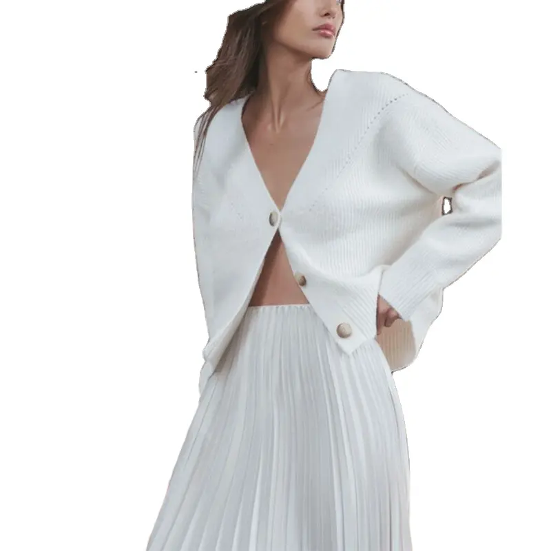काई क्यूई कपड़े सबसे ज्यादा बिकने वाले नए कार्डिगन वी-नेक बटन कैजुअल शुद्ध सफेद महिला कार्डिगन बुना हुआ स्वेटर