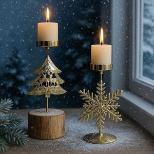 Christmas Candlestick Holder Set metal <b>Star</b> <b>Tree</b> Snowflake Decorative Home Decoration Heat Resistant - Product Image 4