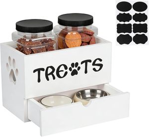 <span class=keywords><strong>Container</strong></span> de Armazenamento de Ração e Petiscos para Cães em Madeira Esculpida, <span class=keywords><strong>Container</strong></span> Quadrado Micro-ondas com 2 Potes para Petiscos, Presente para Proprietários de Animais - Product Image 6