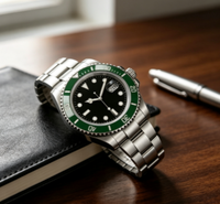 Montre de plongée de luxe pour homme, lunette verte, cadran noir, bracelet en acier inoxydable, étanche, lumineuse, montre-bracelet de style professionnel