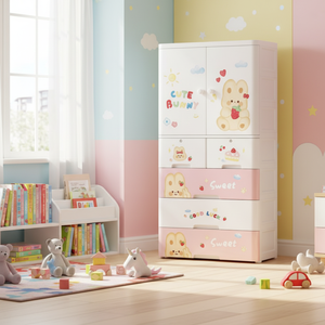 Armadio <span class=keywords><strong>per</strong></span> Bambini a 5 Ripiani, Guardaroba Portatile con Disegni Cartoon, Armadio in Plastica <span class=keywords><strong>per</strong></span> Camera da Letto e Soggiorno - Product Image 5