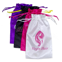 Sac à cordon personnalisé en satin imprimé, pochette de rangement douce en soie pour extensions capillaires, sac d'emballage de luxe anti-poussière pour salon de coiffure