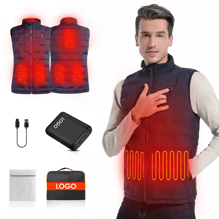Guangdong Battery Electronic Heated Gilet Winter Vest Lightweight Jackets Black Warm Men Padded Vest With Battery Pack