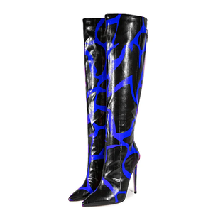 Big Size 47 Thin <b>High</b> Heels Wide Fit Long Boots Back Zipper Dress Shoes Women's Casual Pattern Print <b>Knee</b> <b>High</b> Booties - Product Image 3