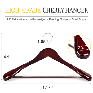 Présentoir de vêtements à épaule <span class=keywords><strong>large</strong></span> en acajou, finition brillante, porte-manteaux en <span class=keywords><strong>bois</strong></span> avec barre pour pantalons antidérapants - Product Image 3
