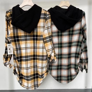 <span class=keywords><strong>Lot</strong></span> de vêtements pour femmes 100% coton à capuche à carreaux chemise à <span class=keywords><strong>manches</strong></span> <span class=keywords><strong>longues</strong></span> dames à carreaux - Product Image 4