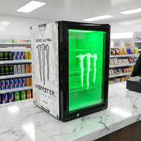 Lemari Pendingin Minuman Mini Display Pintu Kaca, Peralatan Pendingin Komersial untuk Minuman Energi, Logo LED Custom Tersedia