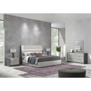 NOVA 2110JAA001 Indoor Furniture Set Generous Size Light Gray High Gloss Paint Premium Bedroom Suites