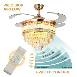 Ventilateur de plafond LED en cristal européen moderne avec moteur DC pour salon, lustre LED avec télécommande - Product Image 1