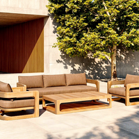 Canapé d'extérieur moderne de luxe en teck massif imperméable, ensemble de meubles de jardin et de patio