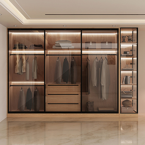 Armoire-penderie à portes coulissantes en bois massif MDF pour chambre à coucher à usage domestique personnalisée Placard combiné en L au plafond en forme de L - Product Image 4