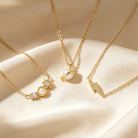 Ensemble de colliers célestes en argent S925 en gros |   Étoile, lune et éclair plaqués or 18 carats |   Pierres Facettées Faux Perles pour Femmes