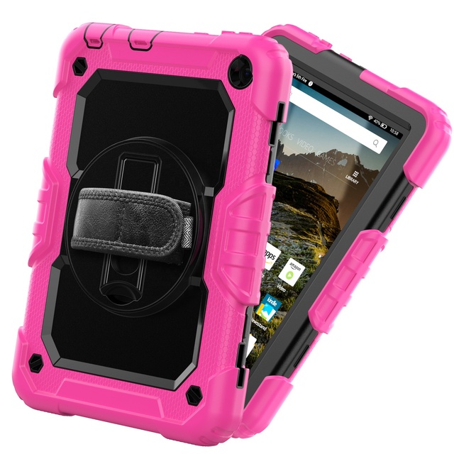 Kids Shockproof Silicone Cover 360 Rotation Case for Kindle Fire HD 8 Plus 8inch 2020 Protective Shell