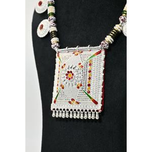 Ethnic <b>Silver</b> Plaster Hamel Necklace with Zircon Beaded Chain Vintage Geometric Women's Jewelry Gift - Product Image 5