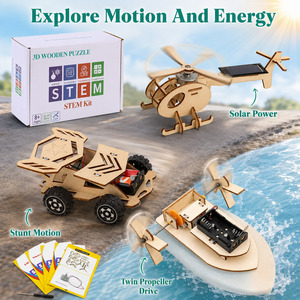 OKYN-Y2113 Kit de puzzle 3D en bois à assembler soi-même 3 en 1 : hélicoptère solaire, voiture de course, bateau à roues à aubes pour les créateurs de loisirs et les enfants - Product Image 6