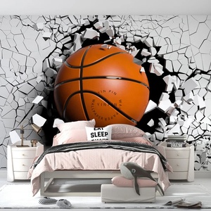 <span class=keywords><strong>Papier</strong></span> <span class=keywords><strong>peint</strong></span> mural 3D pour décoration intérieure, motif de basket-ball brisant le mur - Product Image 1
