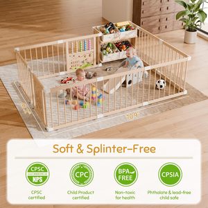 Box per Bambini Grande in Legno, Recinto Regolabile per Neonati e Bambini, Centro Attività con Cancello Bloccabile - Product Image 4