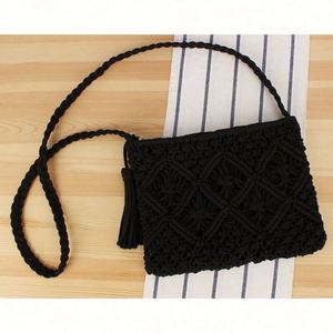 Bolso de hombro de algodón con borlas y asa tejida, estilo vintage, para vacaciones de verano, viajes, playa, de paja, venta al por mayor - Product Image 5