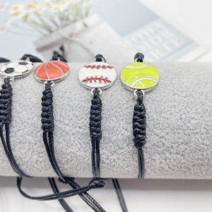 Direct Supply Adjustable Waterproof Black String <b>Bracelet</b> Wax Thread Woven <b>Bracelet</b> for Football Basketball Team Fans Gifts - Product Image 3