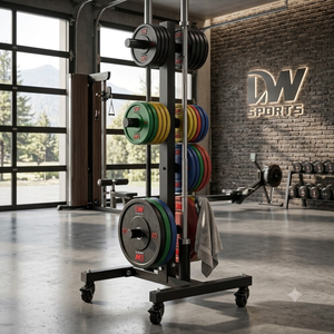 DW SPORTS Étagère de rangement verticale en métal durable avec roues pour salle de sport, fitness à domicile, <span class=keywords><strong>CrossFit</strong></span> – Supporte les plaques de musculation, barres et haltères - Product Image 6