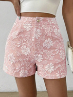 Shorts droits taille haute élégants en polyester jacquard floral, respirants et écologiques, pour femme – Nouvelle collection été, grande disponibilité