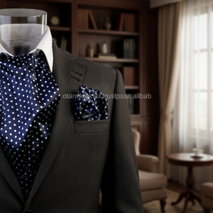 Navy Polka Dot Cravat <b>Pocket</b> <b>Square</b> Set - Product Image 3