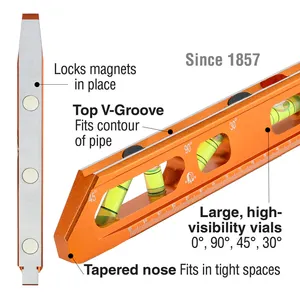 Instrumentos de medição magnéticos com quatro bolhas, nível de torpedo, liga de alumínio magnética, nível de espírito de alta precisão