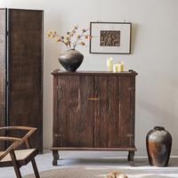 Armoire de rangement en bois massif de style Wabi-sabi japonais, armoire à grain vieilli, buffet à deux portes pour le salon