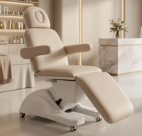 Table de massage électrique réglable de luxe pour salon de beauté, prête à être expédiée, avec base blanche en PVC, 3 moteurs, pliable, pour soins du visage et extensions de cils