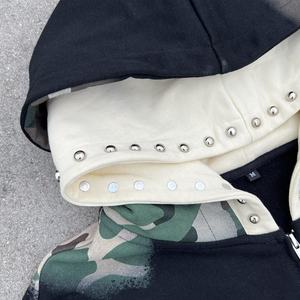Hoodie Homme Oversize en Coton Effet Vieilli, Coupe Boxy, Double Capuche, Camouflage Personnalisé, Épaules Tombantes, Double Fermeture Éclair, Style Designer - Product Image 3