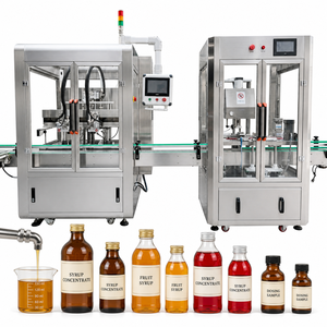 Machine de remplissage liquide continu pour bouteilles de concentré de sirop, avec dosage servo, buse anti-goutte et unité de bouchage à vis - Product Image 1