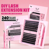 Kit de cils en cluster B&O DIY avec colle, aspect naturel et volume doux, fibres ultra-fines, longueurs mixtes 8-16 mm, facile à appliquer, adapté aux débutants