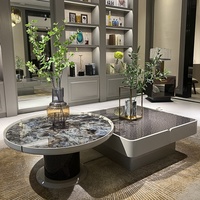 Table basse en bois massif et marbre, style postmoderne, luxe léger, avec espace de rangement, sans assemblage requis, design minimaliste italien pour