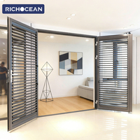 RICHOCEAN Stores à lamelles manuels américains en aluminium noir pour portes, avec verrouillage