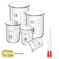 Ensemble de béchers en verre borosilicate 50ml 100ml 250ml 500ml 1000ml, pipettes, brosses de nettoyage, utilisation en laboratoire, transparent, marque MAYALAB
