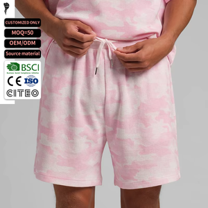 Men's Pink <b>Camouflage</b> Printed Bermuda <b>Shorts</b> Drawstring Waist Breathable Casual Style Oxford Fabric Sweat <b>Shorts</b> - Product Image 1