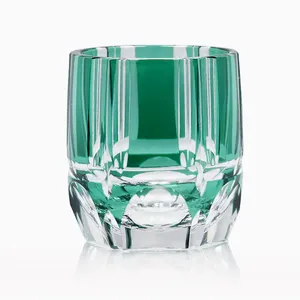 Verre à whisky en cristal vert de 8 oz (250 ml) avec un pied en <span class=keywords><strong>bambou</strong></span>, verre à shot rond transparent taillé à la main - Product Image 2