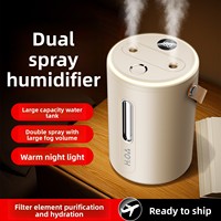 Nouvel humidificateur portable 2026 à double pulvérisation en plastique, rechargeable par USB, batterie intégrée, grande capacité, silencieux, à pulvérisation constante, pour usage domestique, garantie 1 an
