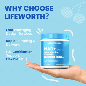 Capsules de nicotinamide riboside et de resvératrol végétaliennes à marque privée Lifeworth, complément alimentaire stimulant le NAD+, certifié HACCP et GMP, antioxydant - Product Image 3