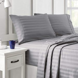Sprei Hotel Bintang 5 Grosir 100% Katun Dobby Stripe Set Sprei Putih Mewah - Product Image 1