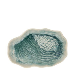 Piatto Piatto Verde Mare a Forma di Conchiglia 29x19 Cm con Design Astratto - Product Image 1
