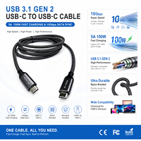 Accessoire électronique, câble USB C vers USB C 3M, 100W 5A 10 Gbps, nylon tressé, type C 3.2 Gen 2, cordon pour utilisation sur de longues distances