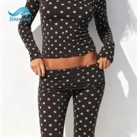 Custom 100% katoenen high waist stretchy eco-vriendelijke ademende crew neck zachte comfortabele casual yoga dames polkadot tweedelige set