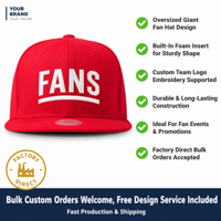 Casquette surdimensionnée personnalisée avec logo d'équipe, insert en mousse rouge, tissu standard, unisexe, pour les fans de sport, événements sportifs