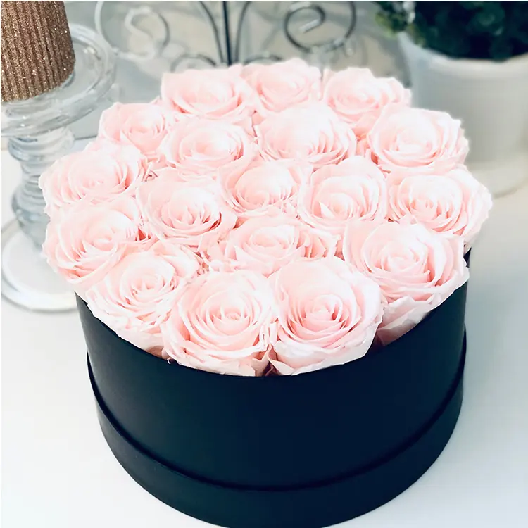 Luxury Customized Black Round Rose Gift Packaging Cylinder 2 Piece Cardboard Hat Flower Box With Logo